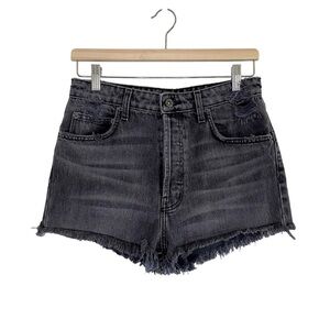 NWT LF Carmar High Rise Denim Button Fly Cut Off Jean Short Washed Black 28